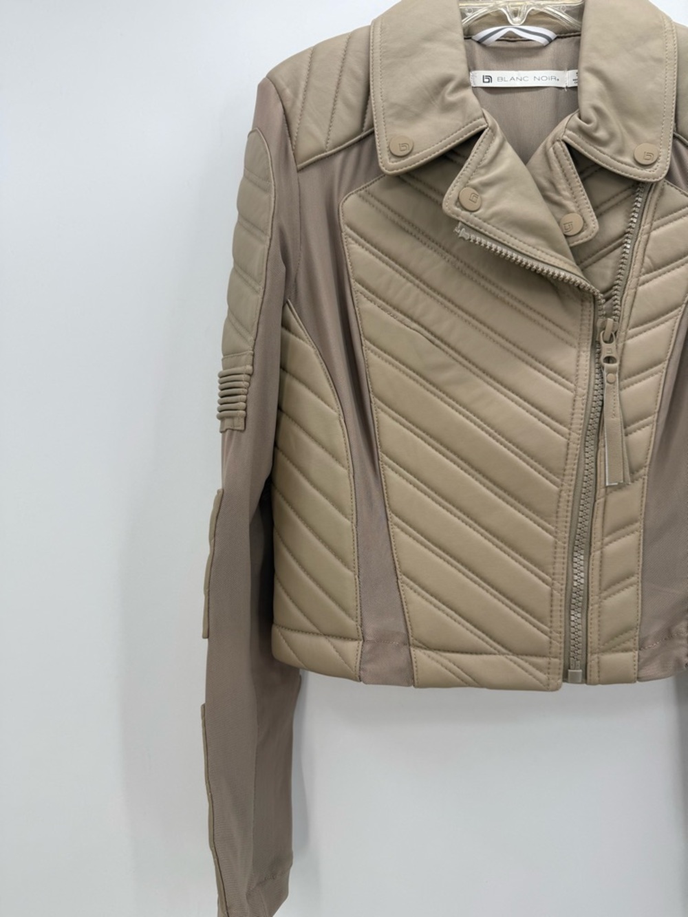 Blanc Noir Acceleration Asymmetric Taupe Leather Moto Mesh Jacket Size Small - Picture 6 of 15